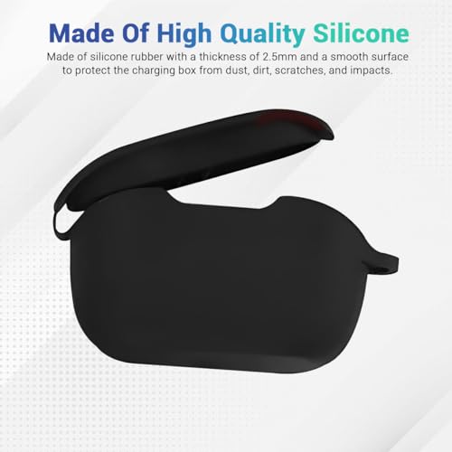 Image of LIRAMARK Silicone Cover Case with Carbiner Compatible with JBL Wave Buds (Black)