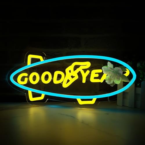 Image of WonderfulLife Goodyear Neon Sign for Tire Shop Auto Service or Garage Decor,Led Lights for Bar Man Cave Wall Decor,Bright Light of Automotive Supplies Store Display,5V USB Powered Easy Hanging.