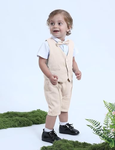 Image of A&J DESIGN 4pcs Baby Boys Suit, Gentleman Outfits 3 Months - 18 Months, Romper & Vest & Berets Hat & Bow Tie