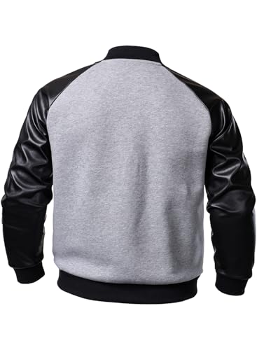 FANARCHER Men's Varsity Baseball Jacket Cotton Blend Letterman Jacket with Faux Leather Sleeve Bomber Coat