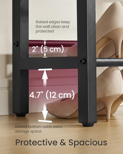 Image of VASAGLE 3 Tier Shoe Rack Bench, One Piece Shelves, Industrial Style | Shoe Storage Organizer with Raised Edges, Easy Assembly, 11 x 39.4 x 19.7 Inches, Charcoal Gray and Matte Black ULSB075BA01S