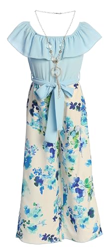 Image of iGirlDress Girls Wide Leg Off Shoulder Elegant High Waist Rompers Palazzo Pants Trousers Jumpsuits USA 4-14