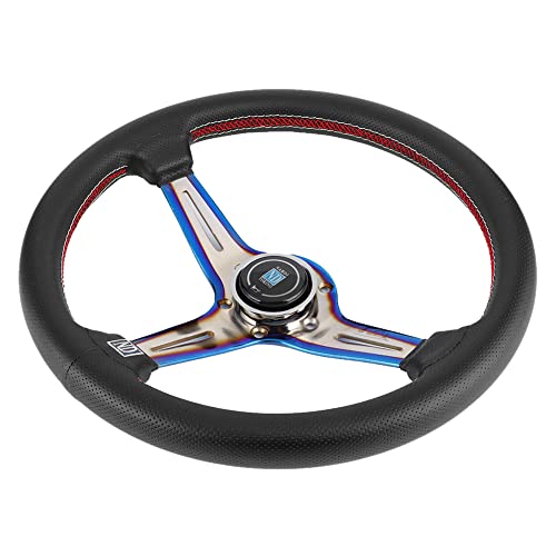 Tomantery Volant de Course en Cuir Noir, 14 Pouces de Diamètre, pour Demi-plateau à 6 Boulons de Style NARDI, Parfait pour Accessoire modifié de Voiture