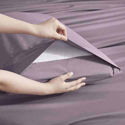 Image of Nestl Extra Deep Cal King Sheet Set - 6 Piece Breathable & Cooling Sheets - Hotel Luxury Bedding Set w /18-24 Inch Deep Pockets - Easy & Secure Fit - Super Soft, Wrinkle Free & Comfy - Dusty Purple