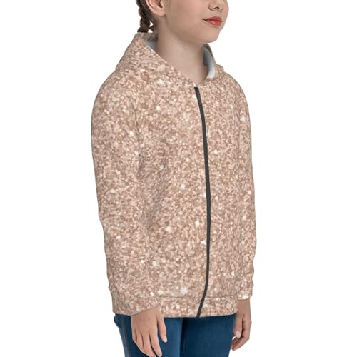 Beige Sparkling Glitter Kids Pullover Hoodies Boys Zip Up Sweatshirts Girls Athletic Clothes with Pocket4