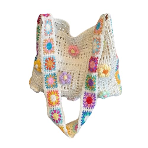 Crochet Knit Boho Shoulder Bag for women, Hollow Out Embroidery Crossbody Bag Tote Handbag for travel,beach,work