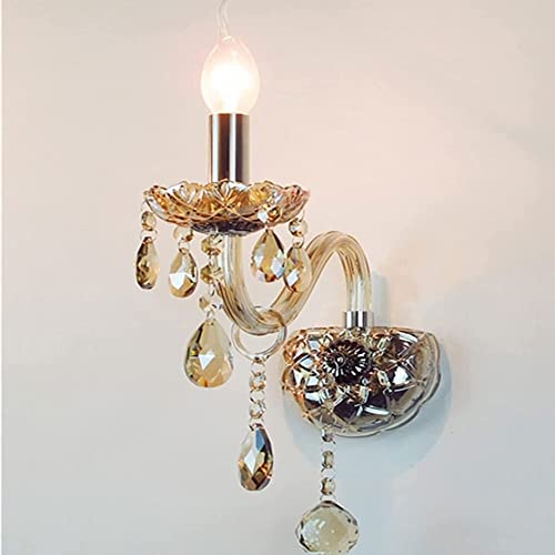 Aplique de pared de cristal LED para dormitorio, sala de estar, comedor, diseño de vela antigua con cubierta protectora, elegante lámpara de pared para habitación infantil y mesita de noche, 1 luz