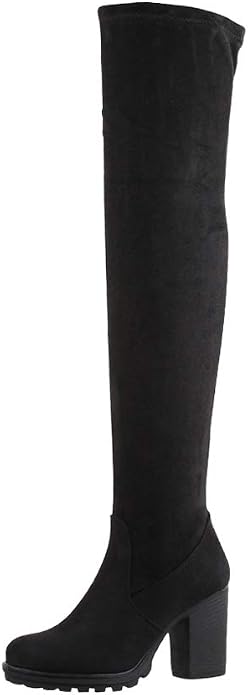 Elara Damen Stiefel Overknee High Heels Absatz Chunkyrayan