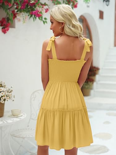 Image of Womens Summer Casual Dresses Spaghetti Strap Smocked Mini Dress