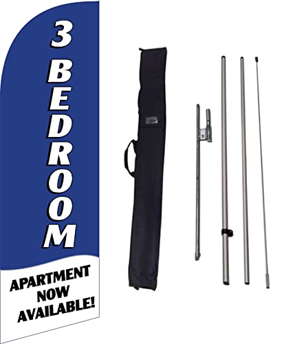 GLOBAL ADVERTISING SOLUTIONS 3 Bedroom Apartment Now Available 6ft Feather Flag Eye Catching Banner Sign for Business and Marketing Complete Set with 8ft Pole Kit and Ground Spike (Blue)