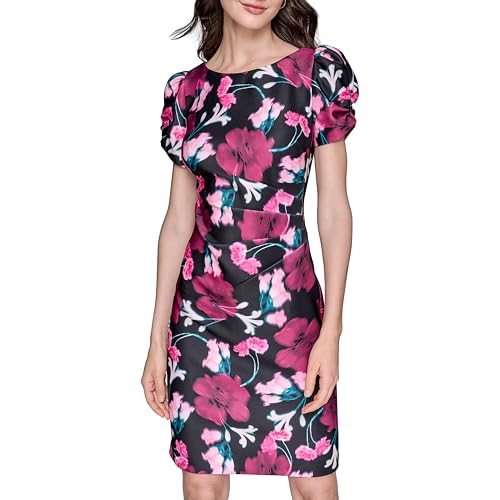 Image of KARL LAGERFELD Short Ruched Sleeve Jewel Neck Sheath Mini Dress