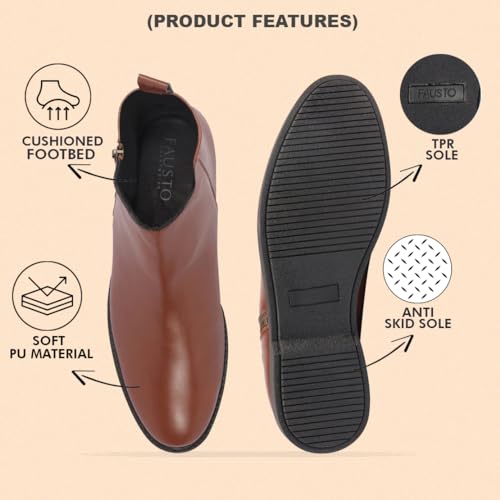 Image of FAUSTO Mens High Ankle Zipper Closure Chelsea Boots | Winter Riding Formal & Casual Style Shoes For Denim Outfits
