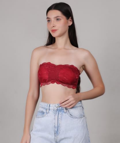 Image of Fabme Women Lace, Padded Tube Bra - Free Size - 3 Hook Back