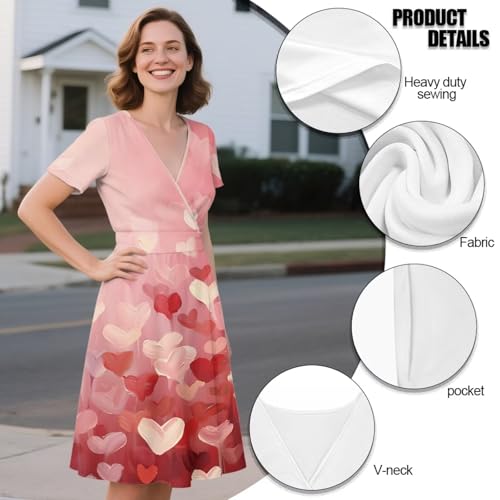 Image of Women's Summer Formal Dresses Short Sleeve Wrap V Neck Dresses Bridesmaid Wedding Guest Dress with Pockets