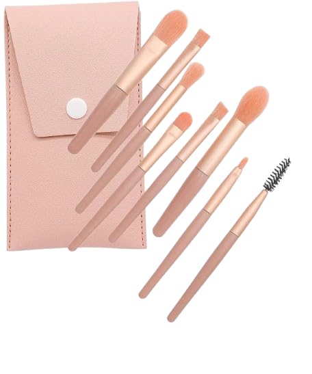 MKSL® Makeup Brush Set 8PCS Mini With Storage Premium Synthetic Kabuki Foundation Face Powder Blush Eyeshadow Brush Makeup Brush Kit with Blender Sponge and Brush Cleaner ((Dark_peach)).-picture-48