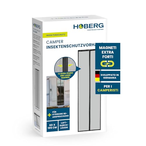 HOBERG tenda zanzariera per caravan 60 x 195 cm | porta zanzariera con bande magnetiche XXL | porta zanzariera per caravan | zanzariera magnetica | autochiudente