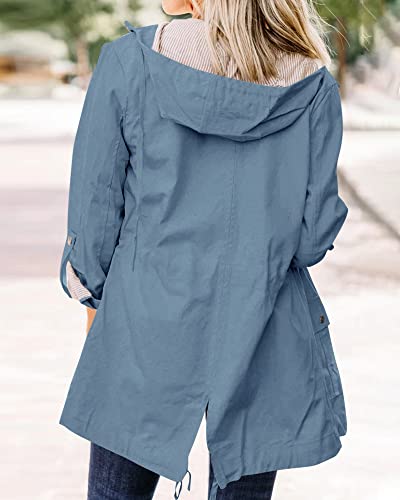 Thefabland Women's Zip Up Military Jacket Drawstring Hooded Windbreaker Winter Coats Anorak #TOP1