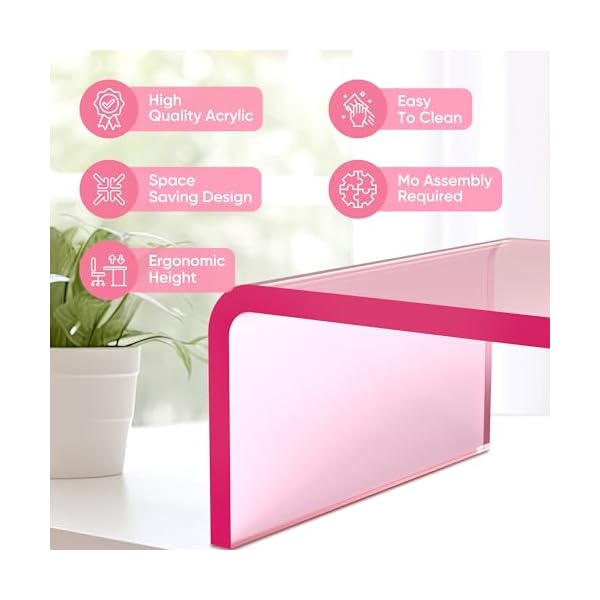 NovaMode Acrylic Monitor Stand, Pink Computer Riser, Pink Desk Riser, Pink Acrylic Laptop Stand, Acrylic Monitor Stand for Desk, Pink Monitor Stand, Monitor Riser – Bild 6