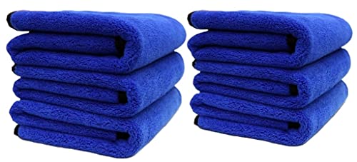 Image of Auto Hub Heavy Microfiber Cloth 500 GSM (Size 60cm x 40cm) /Pack of 6,for Car Cleaning and Detailing, Double Sided, Extra Thick Plush Microfiber Cloth Lint-Free, Color:- Blue