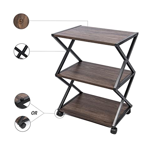 Noze 3 Tiers Mobile Printer Stand Rolling Printer Cart With Wheels Industrial Machine Storage Shelf Wood And Metal Desk Printer Table For Home Office, Dark Walnut… #TOP3