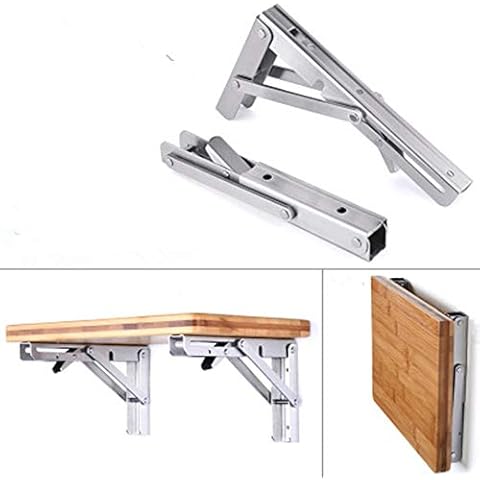 ENERTAI Folding Shelf Brackets Polished Stainless Steel Foldable K Type Shelf Brackets Heavy Duty(16inch) Cover