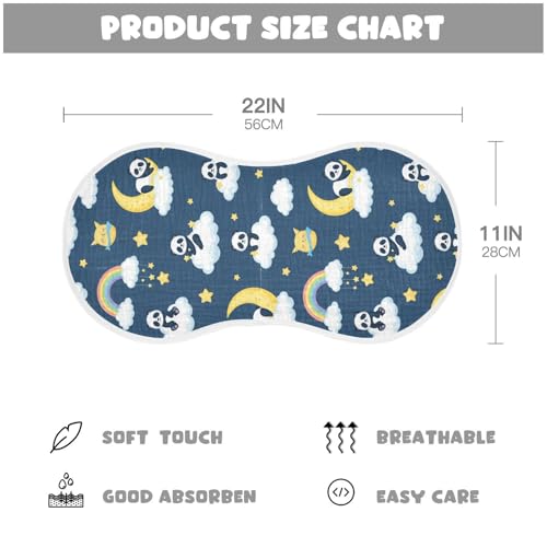 J JOYSAY Panda Moon Cloud Blue Baby Burp Cloths for Boys Girls Large 22''x11'' Cotton 4 Layer Baby Spit-Up Rags for Babies Unisex one sizex22