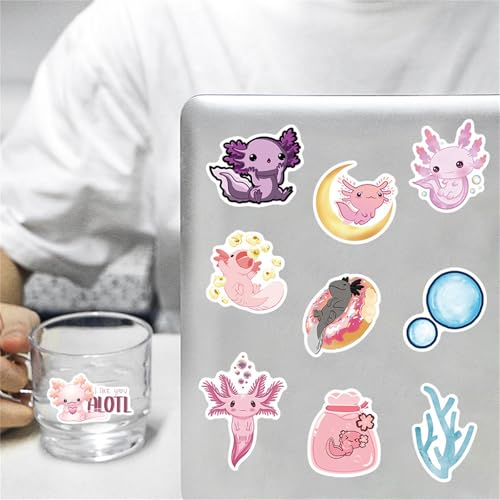 Cute Axolotl Stickers Pack 50PCS, Kawaii Animal Stickers Gifts for Kids Teens Adults Glueewee Vinyl Waterproof Stickers for Water Bottles Laptop Journaling Luggage
