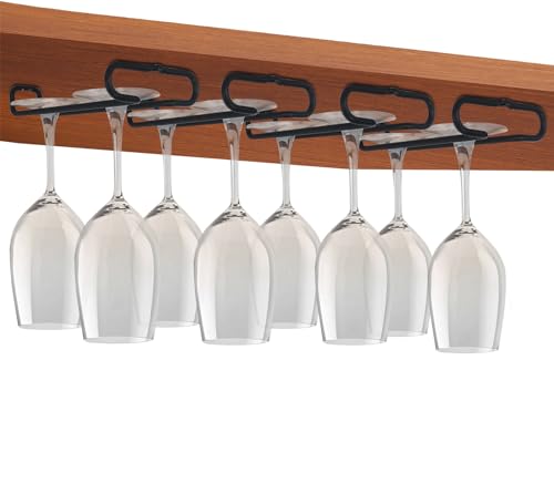 DAPJU 7 Inch Black Under Cabinet Wine Glass Holder Stemware Rack Glass Storage Hanger Organizer for RV Cabinet Kitchen Bar (4 Pack)