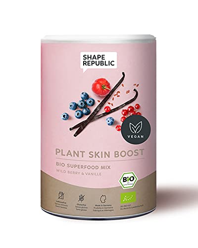 Shape Republic Plant Collagen | Kollagen Pulver 300g | Collagen Peptides Booster | Bio Superfood Mix | Vegan | Laktosefrei | Glutenfrei | Made in Germany | Wild Berry & Vanille Cover