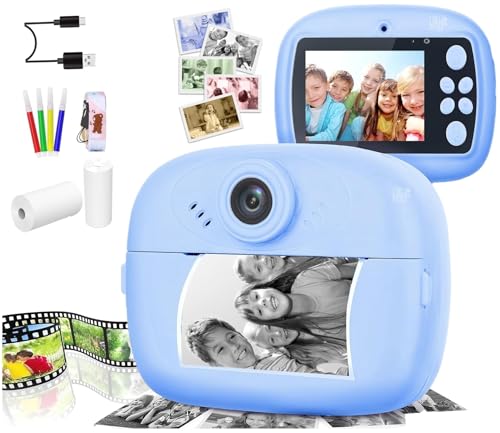 Image of Kids Instant Print Camera - Mini Digital HD Photo & Video Camcorder with Games | Fun Learning Toy for Boys & Girls Ages 4-18 | Includes 2 Print Rolls - Ideal Gift for Kids (Blue)