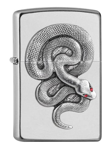 Image of ZIPPO - Snake Emblem, Satin Chrome - Refillable Storm Lighter in Gift Box