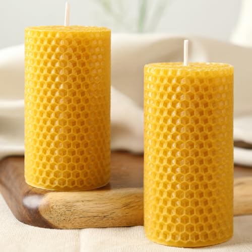 Hand-Rolled Beeswax Candles, 2 Packs, Handcrafted Honeycomb