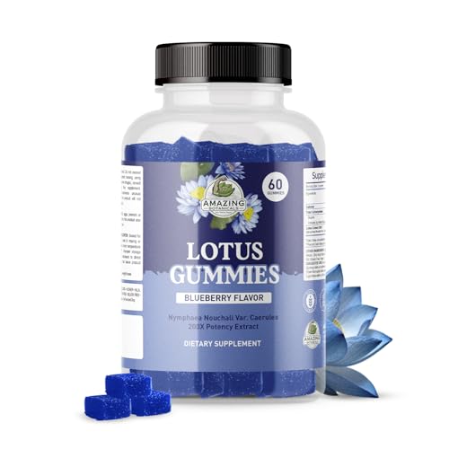 Amazing Botanicals Blueberry Lotus Flowers Gummies – Premium Relaxation & Calm Support – Vegan, Non-GMO, Gluten-Free Herbal Supplement, 250MG - Berry Flavor (60 Count)