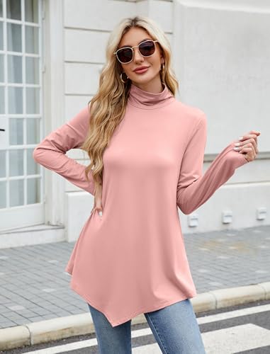 Image of JUSTFASHIONNOW Turtle Neck Shirts for Women Long Sleeve Fall Tunic Tops