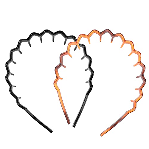 FOMIYES 2 Pièces Dents Peigne Bandeaux Dents Ondulées Bandeaux Zig Zag En Plastique Bandeau Pour Les Étudiants Femmes Dame Filles (Noir Brun) Cover
