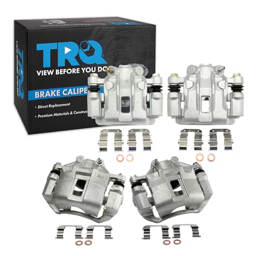 Image of TRQ Front and Rear Brake Caliper Set Zinc Coated Brackets Hardware Compatible with 2006-2007 Hyundai Accent 2006-2007 Kia Rio 2006-2007 Kia Rio5