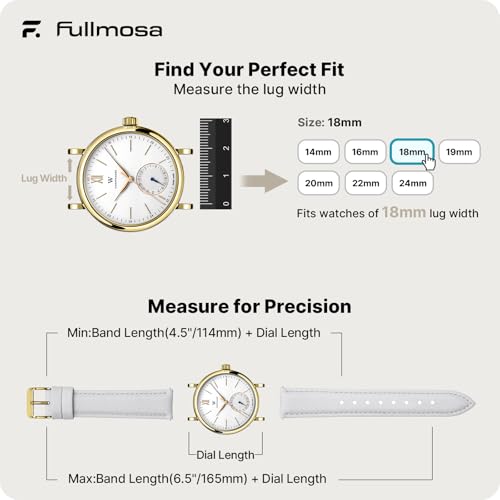 Image of Fullmosa Watch Band, Quick Release Leather Watch Strap Compatible with Samsung Galaxy Garmin for Men Women, Replacement Bands Width 12mm 14mm 16mm 18mm 19mm 20mm 21mm 22mm 24mm