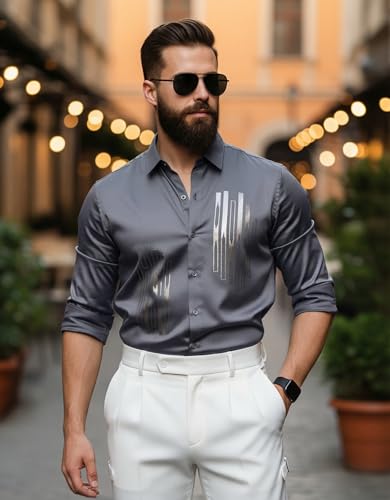 Image of IndoPrimo Men's Stylish Satin Shirt for Party and Casual Wear - Exclusive Designer Full Sleeve Shirt for Men - Pilar