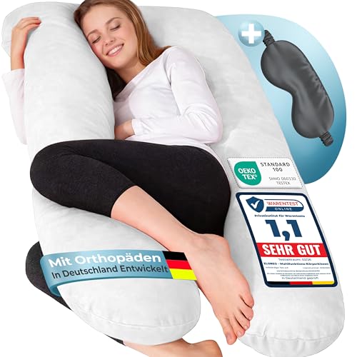ELONEO NEU Seitenschläferkissen mit Bezug | Stillkissen | Schwangerschaftskissen XXL | Pregnancy Pillow | Komfortkissen für die Schwangerschaft | Lesekissen waschbar weiß