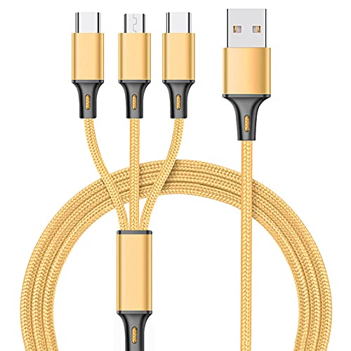 Fronix Nylon Braided Multi Charger Cable for Micro USB and Type-C Devices 3 in 1 High Speed Charging Cable, 3A, 4 Feet Cable | Compatible for Android | Color : Gold (B0964FS62M) Amazon Price History, Amazon Price Tracker