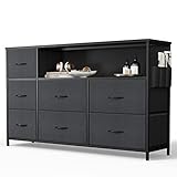 CubiCubi Dresser TV Stand for Bedroom, Small Kids Fabric Black Grey Dresser with Shelves for Closet Nursery, Wide Morden TV Stand for 55+ Inch TV for Living Room