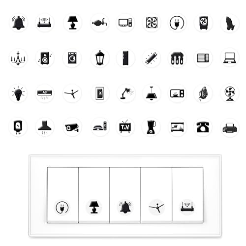 Image of GLUN Electric Board Switch Stickers, 38 Icons 600 Stickers Set Monochrome Colors, for All Types of Appliances or Machinery, Fan, Light, Fridge, AC, Switch Stickers
