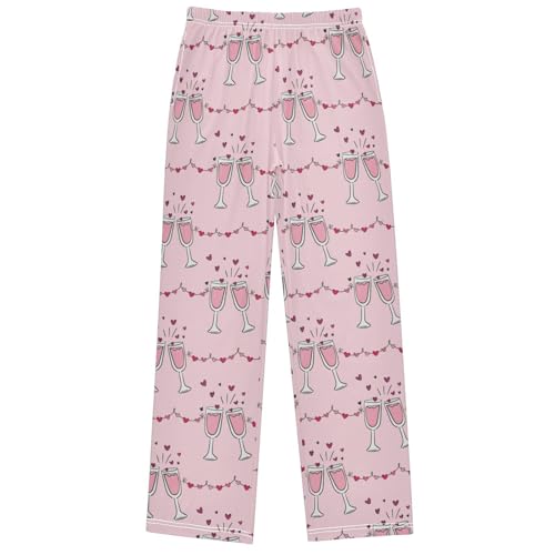 Boy's Pants Pink Champagne Glasses Jogger Pants Elastic Waist Long Bottoms Trousers with Pockets 6-14 Years