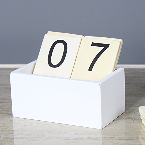 Vpang Vintage Wood Block Perpetual Calendar Desktop Calendar Chic Rustic Block Calendar Home Office Decoration (Style C) #TOP2