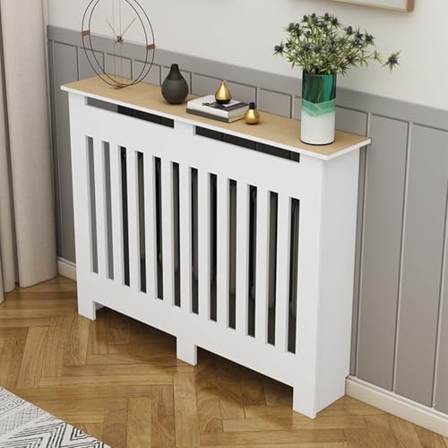 Housse de chauffage en bois blanc et tablette radiateur étroite - 2