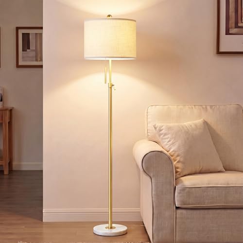 Qingmiao Gold Floor Lamps for Living Room, 55'-67' Height Adjustable Modern Tall Lamp, 3-Way Dimmable Standing Lamp for Bedroom Office Reading Corner Home Decor, New House Warming Gifts