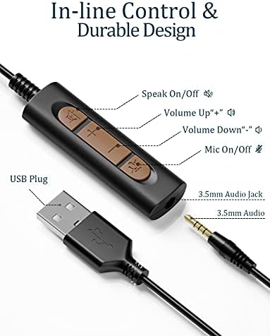 USB Headset with Microphone for Laptop, 3.5mm Jack & USB Adapter, Noise Cancelling Mic & Audio Control, Stereo PC Headphone for Softphone Computer Cell Phone, Works with Skype Office Call Center Zoom