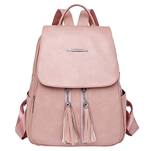 Sac à dos en cuir uni pour femme à grande capacité avec pompon élégant
