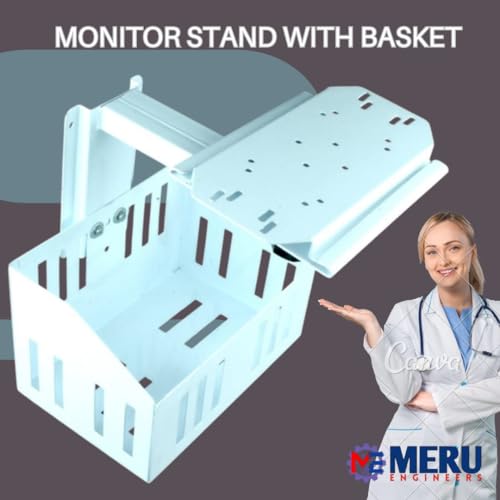 Image of Patient Monitor Wall Mount Stand With Basket To Compatible All Types Patient Monitors For Hospital, ICU, OPDs, Clinics, OTs, Labs (WITH BASKET)