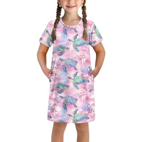 Girl Axolotl Star Dress Causal Short Sleeve Swing Dress for Kids Summer Cute Dresses Loose Axolotl Clothes